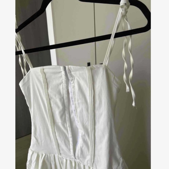 White Corset Style Mini Fit and Flared Dress Shoulder Tie Straps - Picture 15 of 16